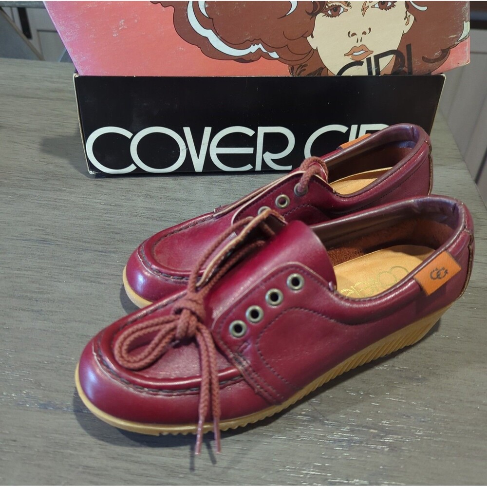 Vintage Cover Girl Burgundy Leather Boat Shoes Moccasins Women's 5.5 M Rare